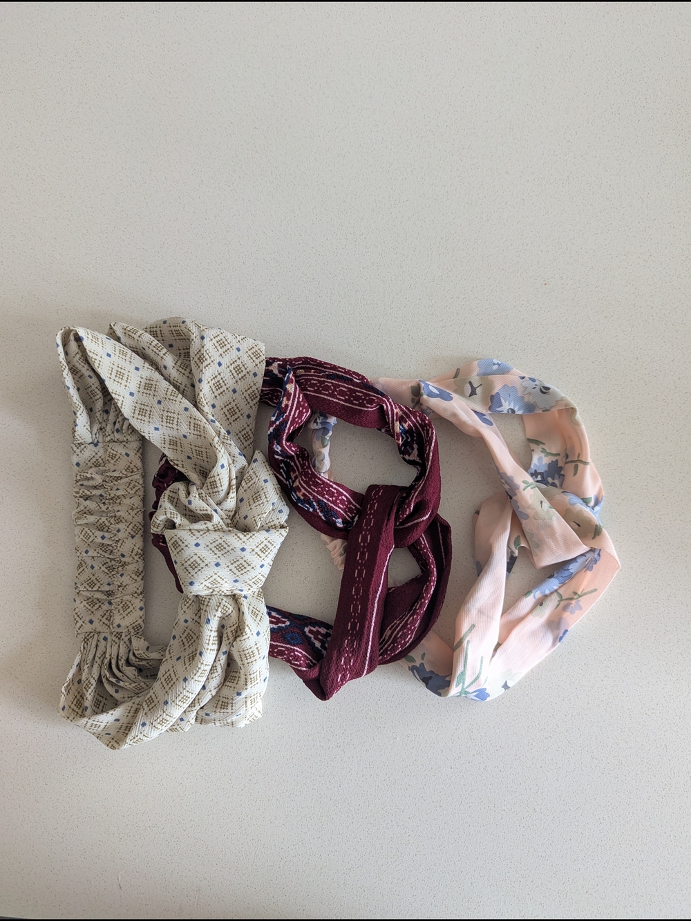 Women’s Fabric Elastic Headbands - Beige, Burgundy, Blush Floral (Set of 3)